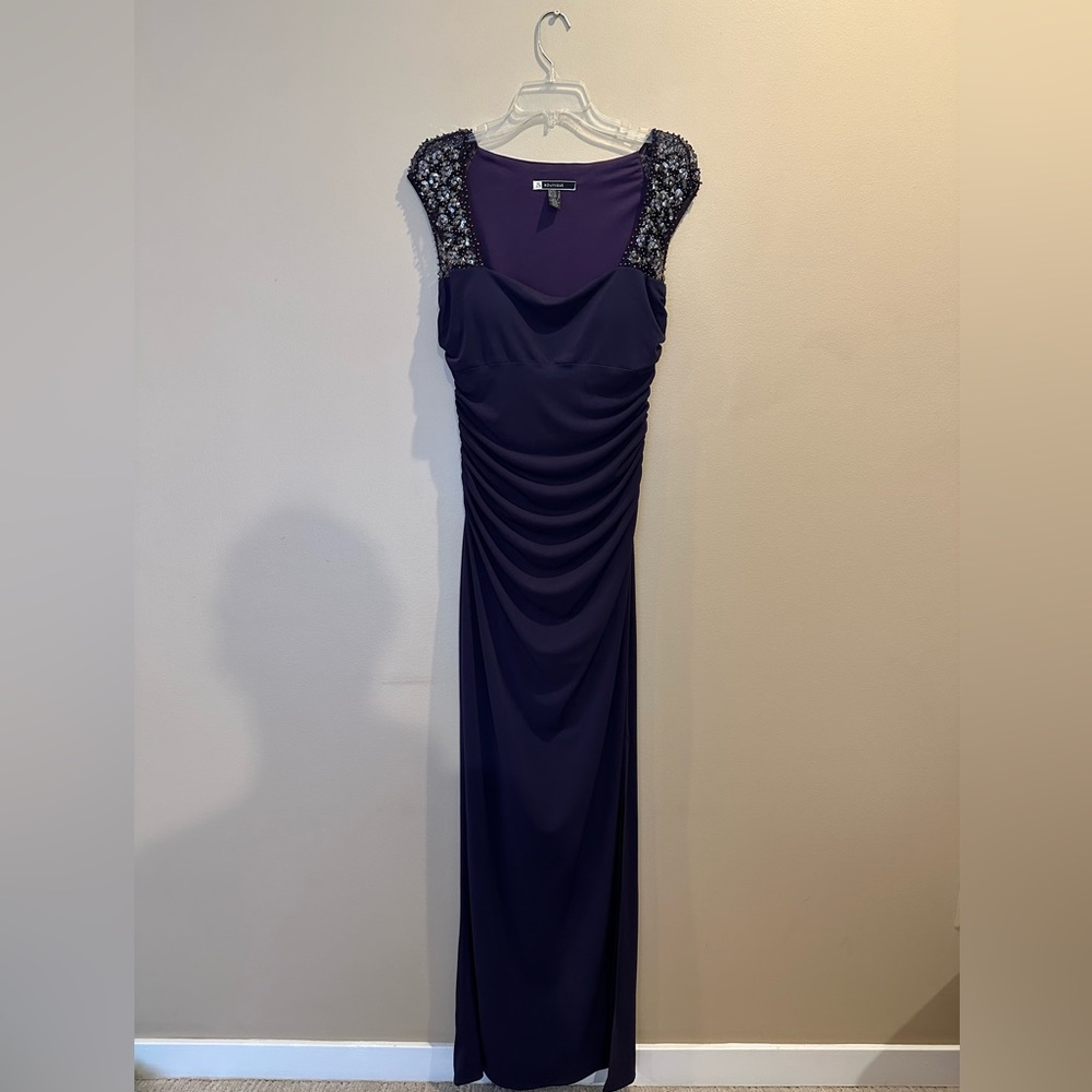 JS BOUTIQUE maxi deep purple dress with built in bra. Very snatching
